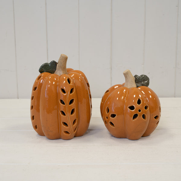 Orange LED Pumpkin with Open Leaf detail