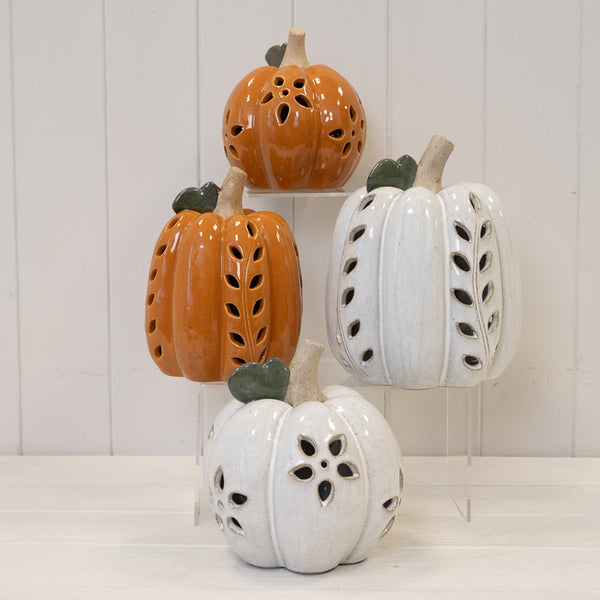 Ceramic Pumpkin with Cutout Detail LED Timer