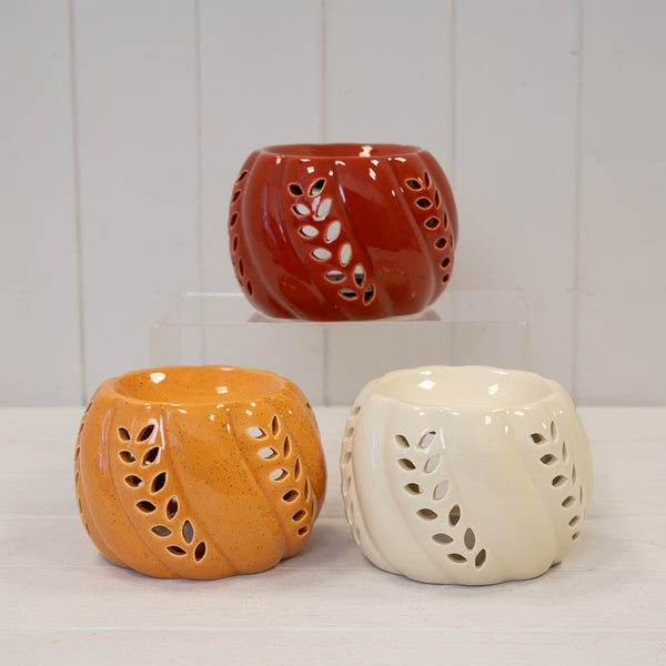 Beige Ceramic Wax Burner with Leaf Detail