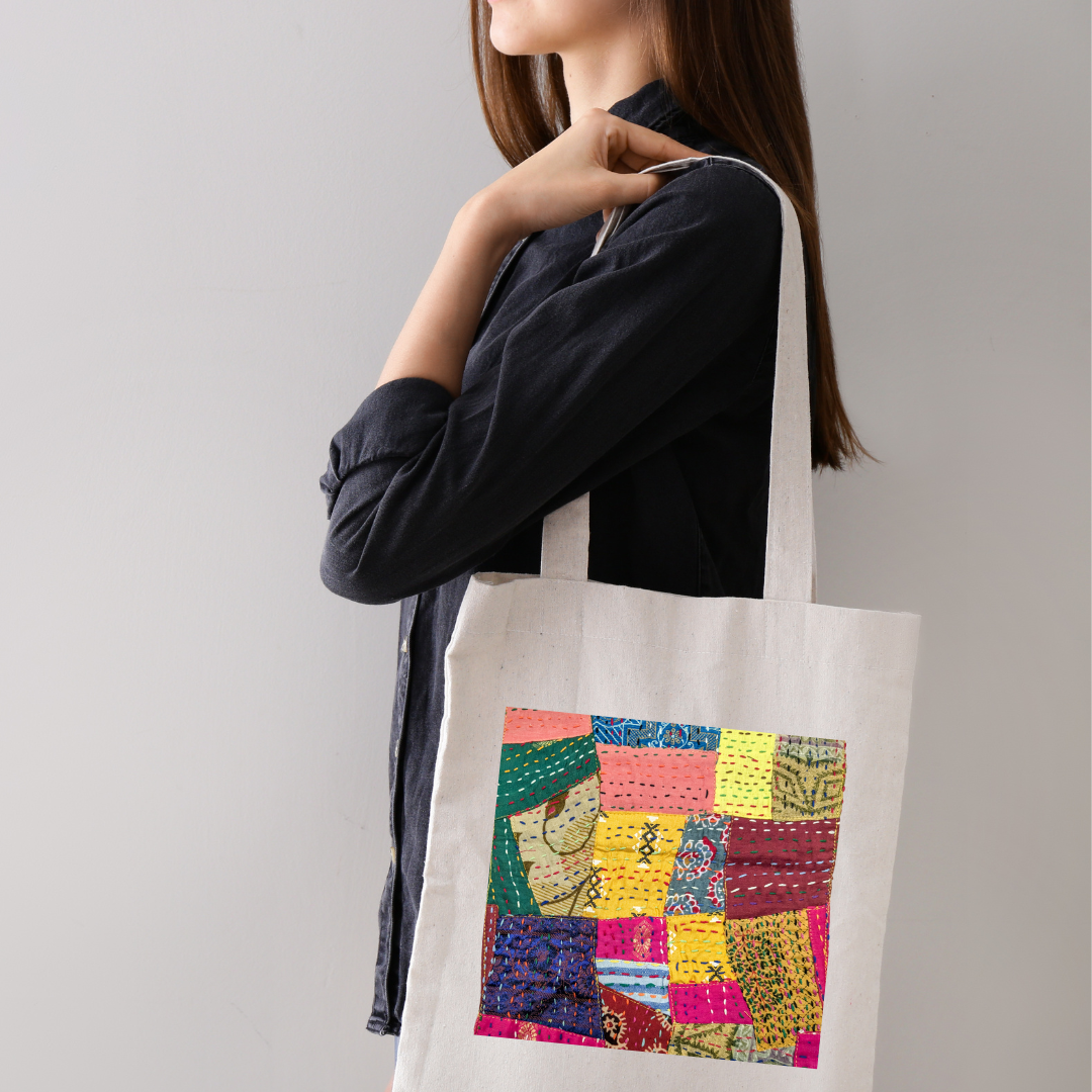 Sari patchwork cotton tote bag