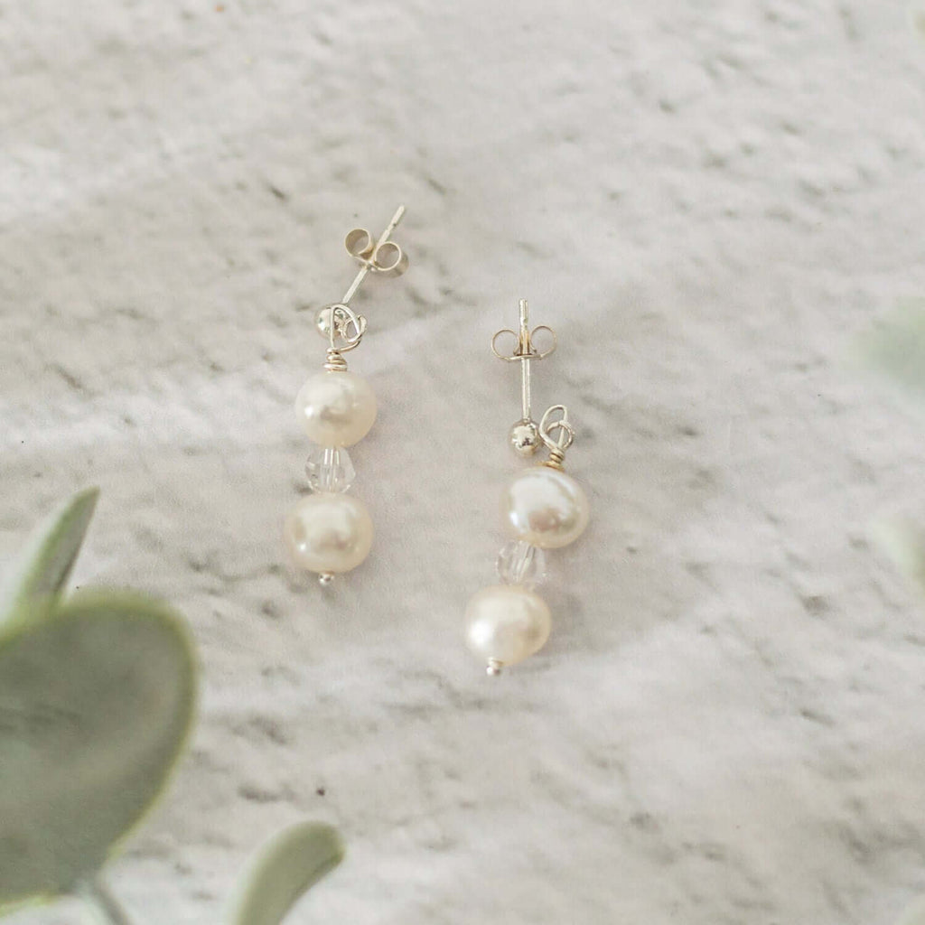 Pearl and Crystal Drop Earrings in Sterling Silver or Gold Filled