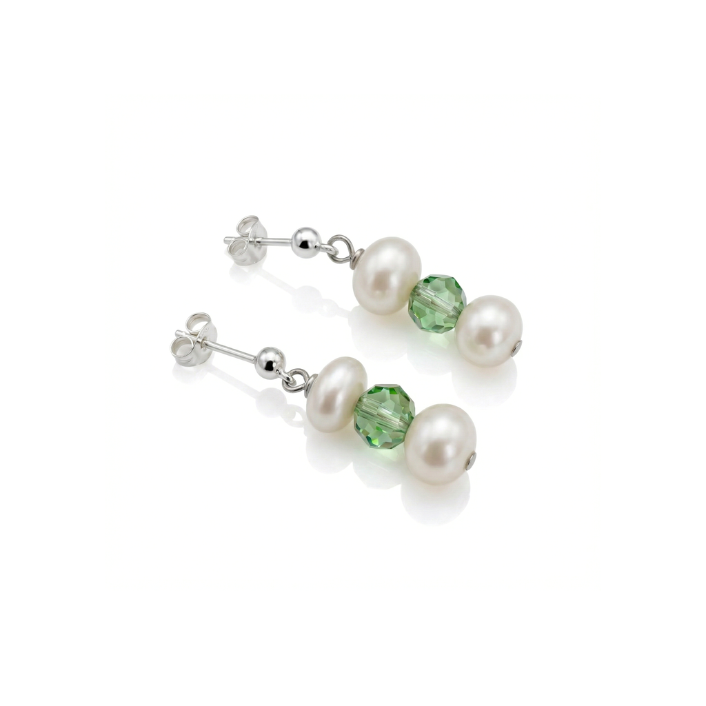 Peridot and Pearl August Birthstone Drop Earrings Handmade
