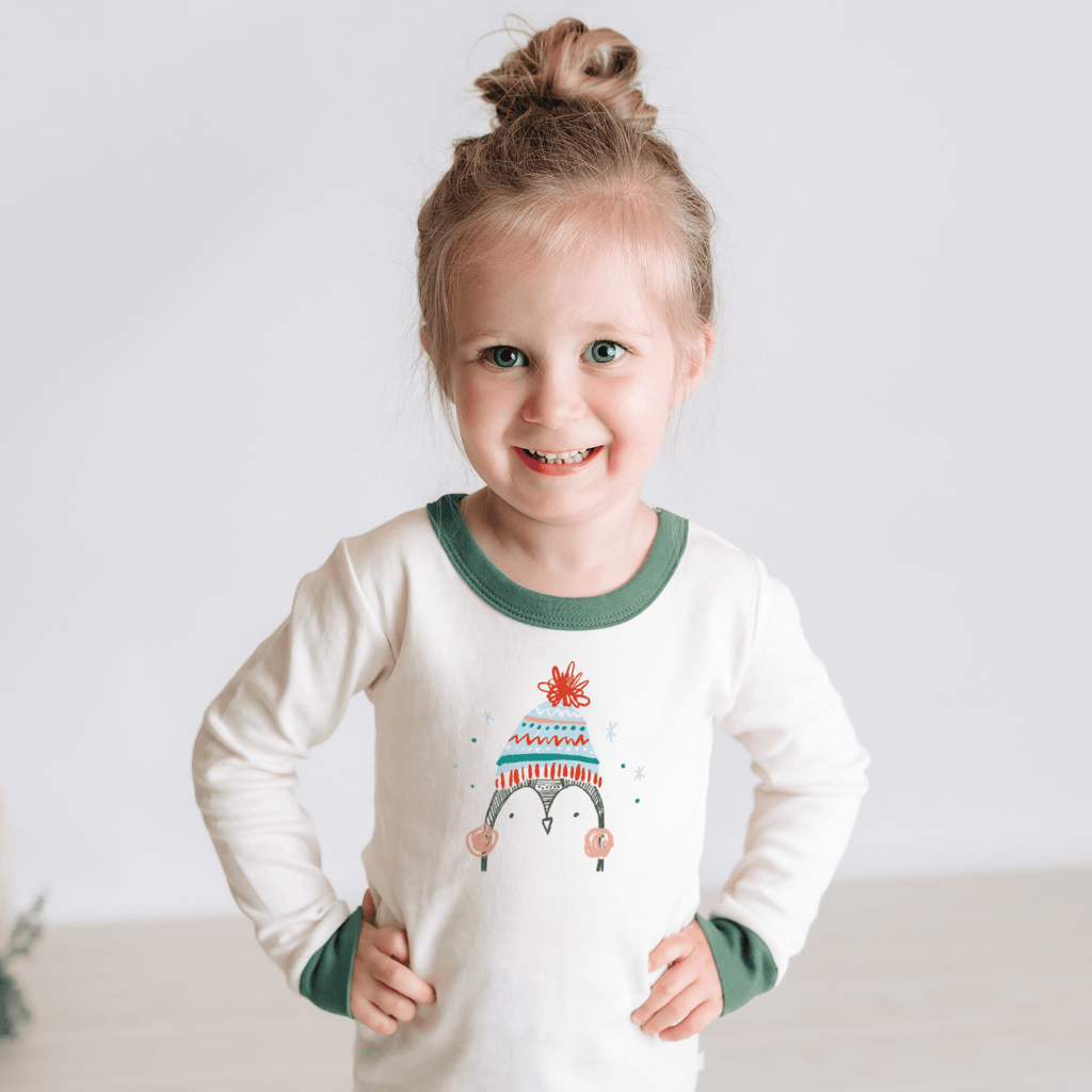 Penguin Pine Green Organic Cotton Pajamas for Toddlers