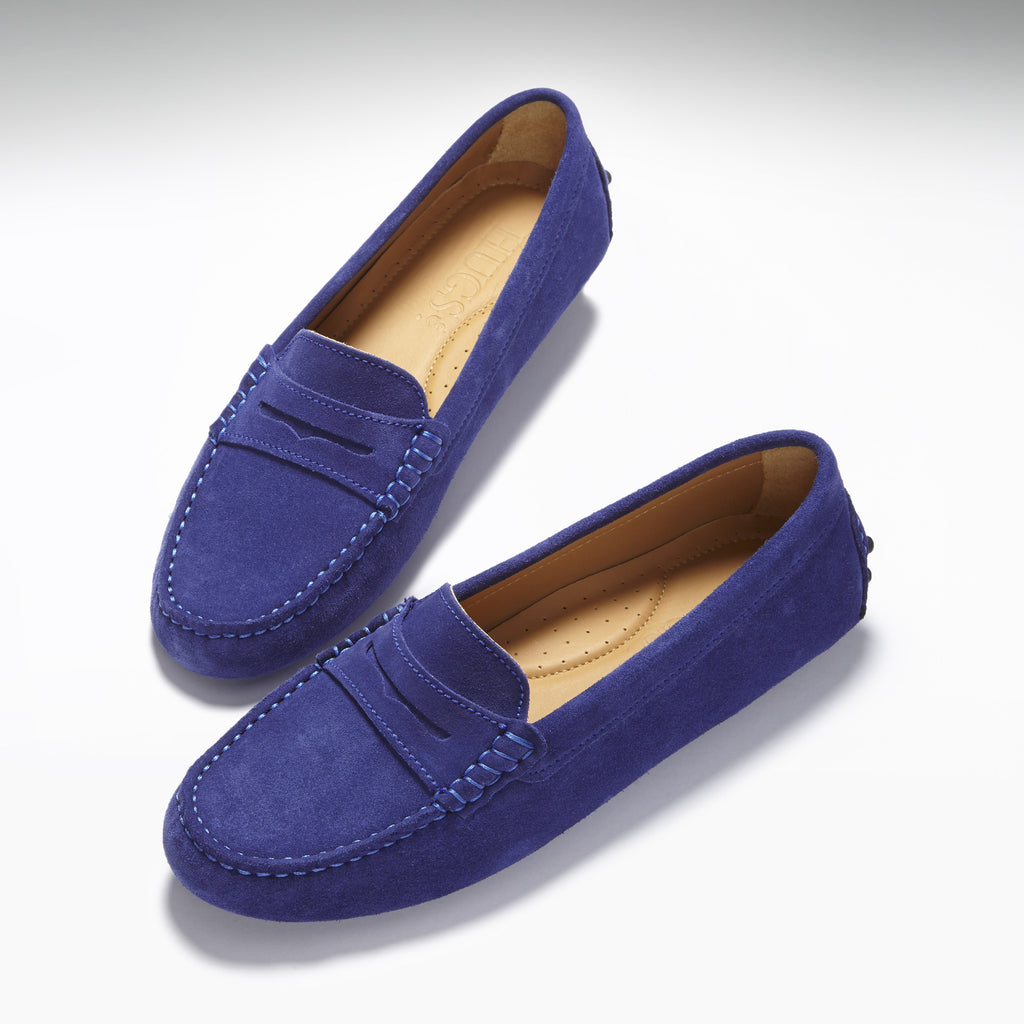 Women's Penny Driving Loafers in Ink Blue Suede