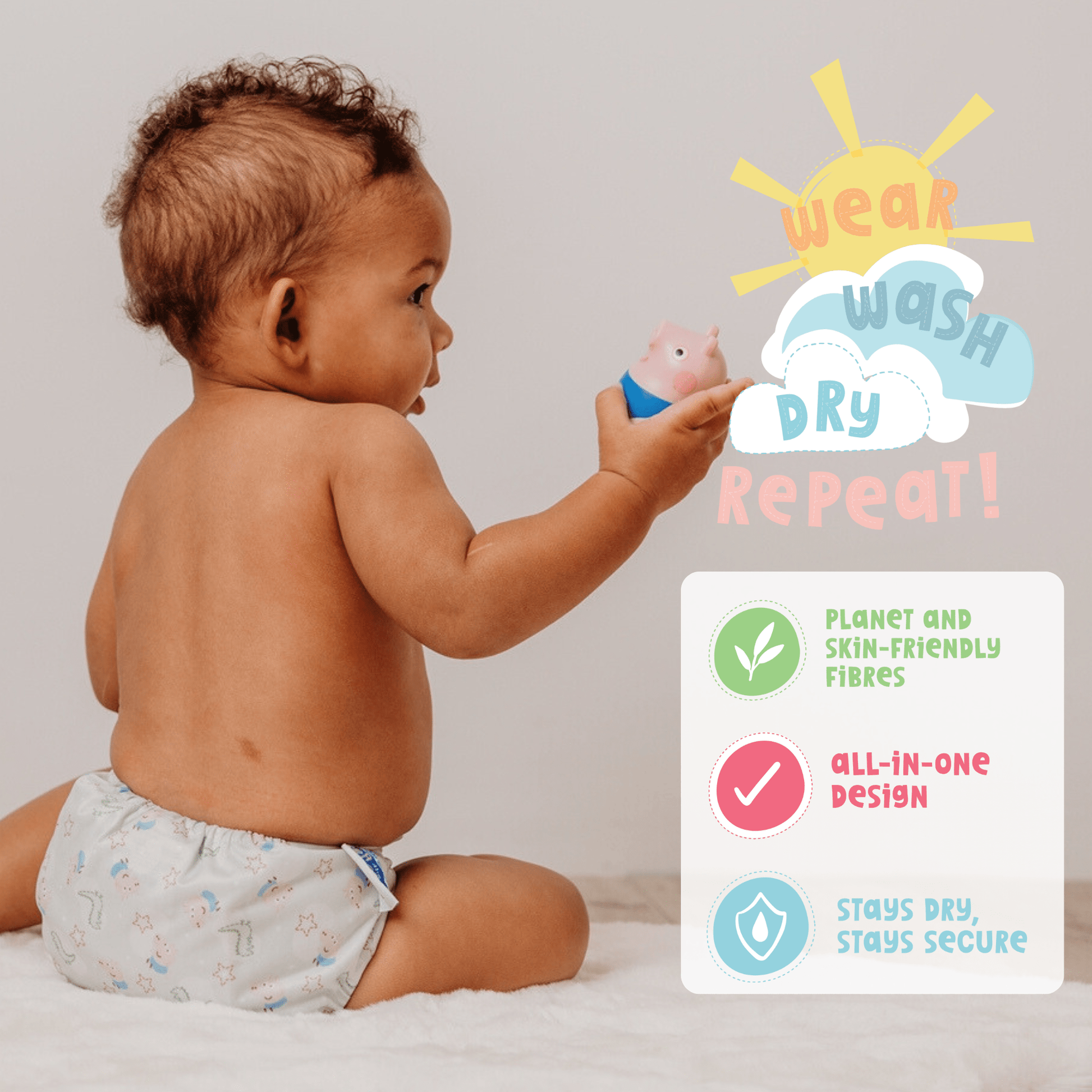 Peppa Pig One Size Reusable Cloth Nappy Moons and Stars