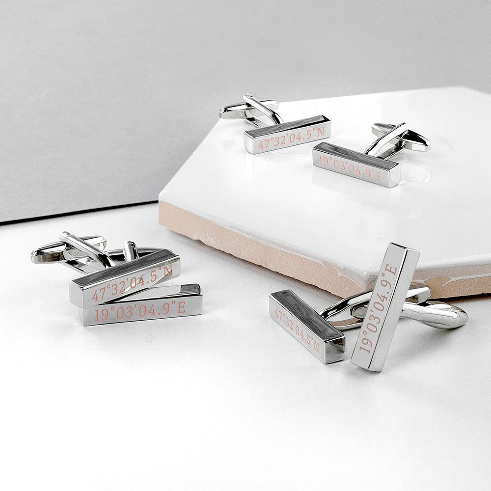 Engraved Coordinates Bar Cufflinks