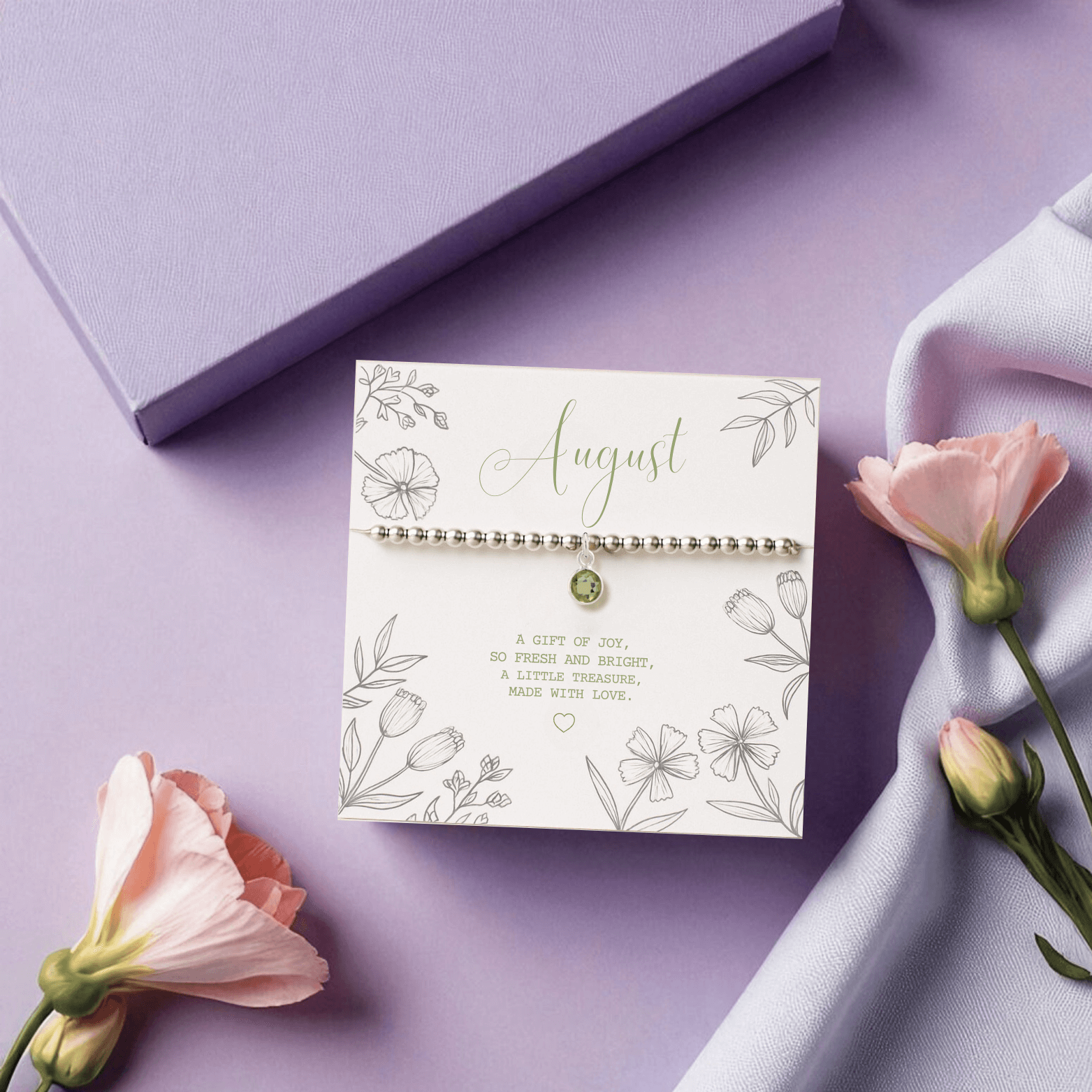 Peridot August Birthstone Stretch Bead Bracelet