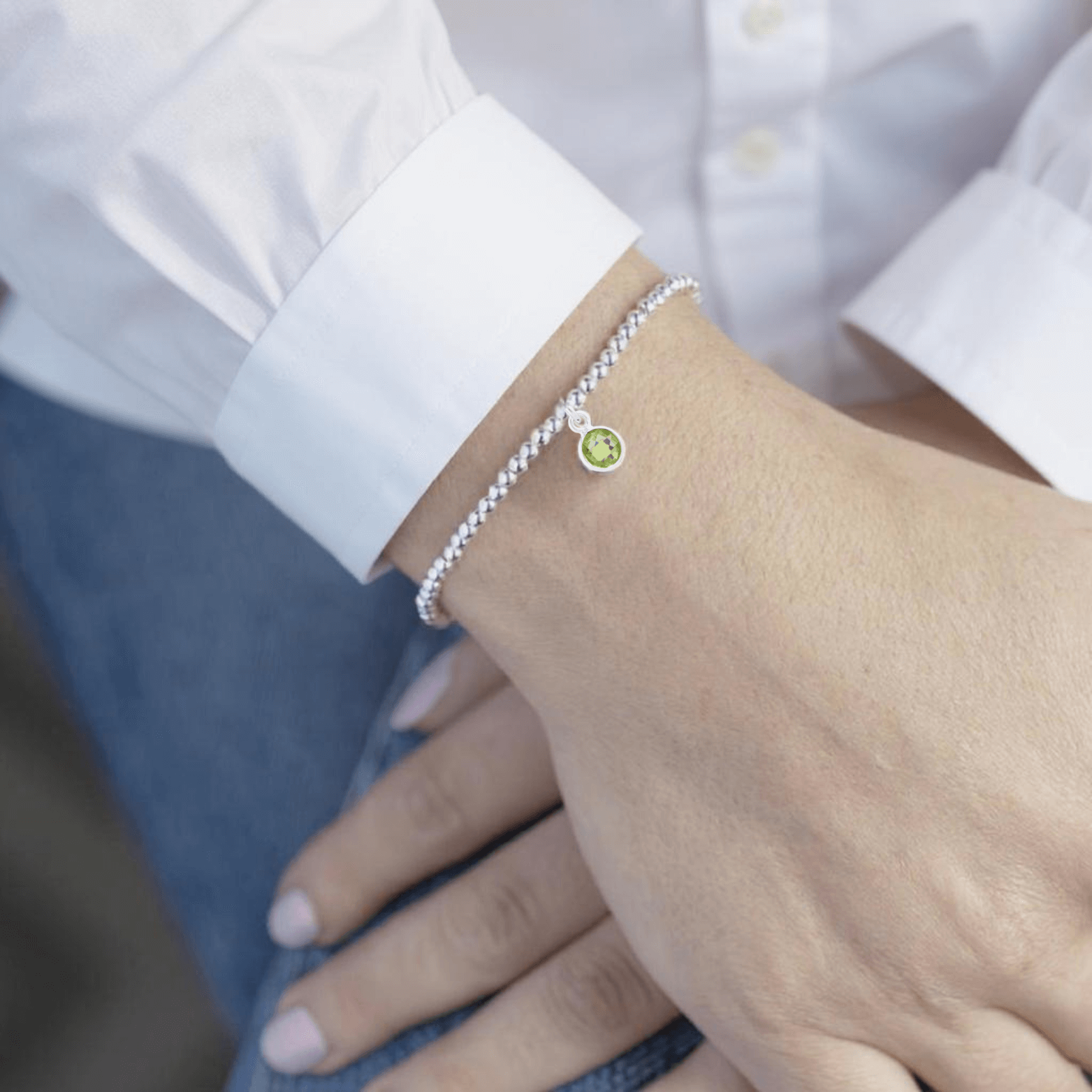 Peridot August Birthstone Stretch Bead Bracelet