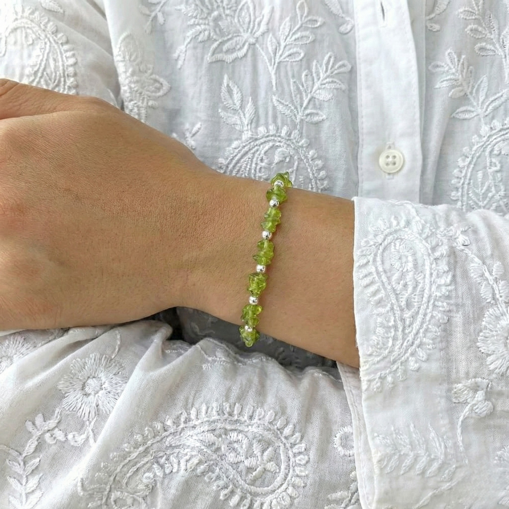 Peridot Crystal Bead Bracelet August Birthstone