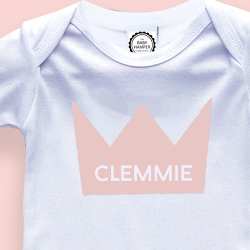 Pink Crown Baby Sleepsuit, 0-3 months - Personalise