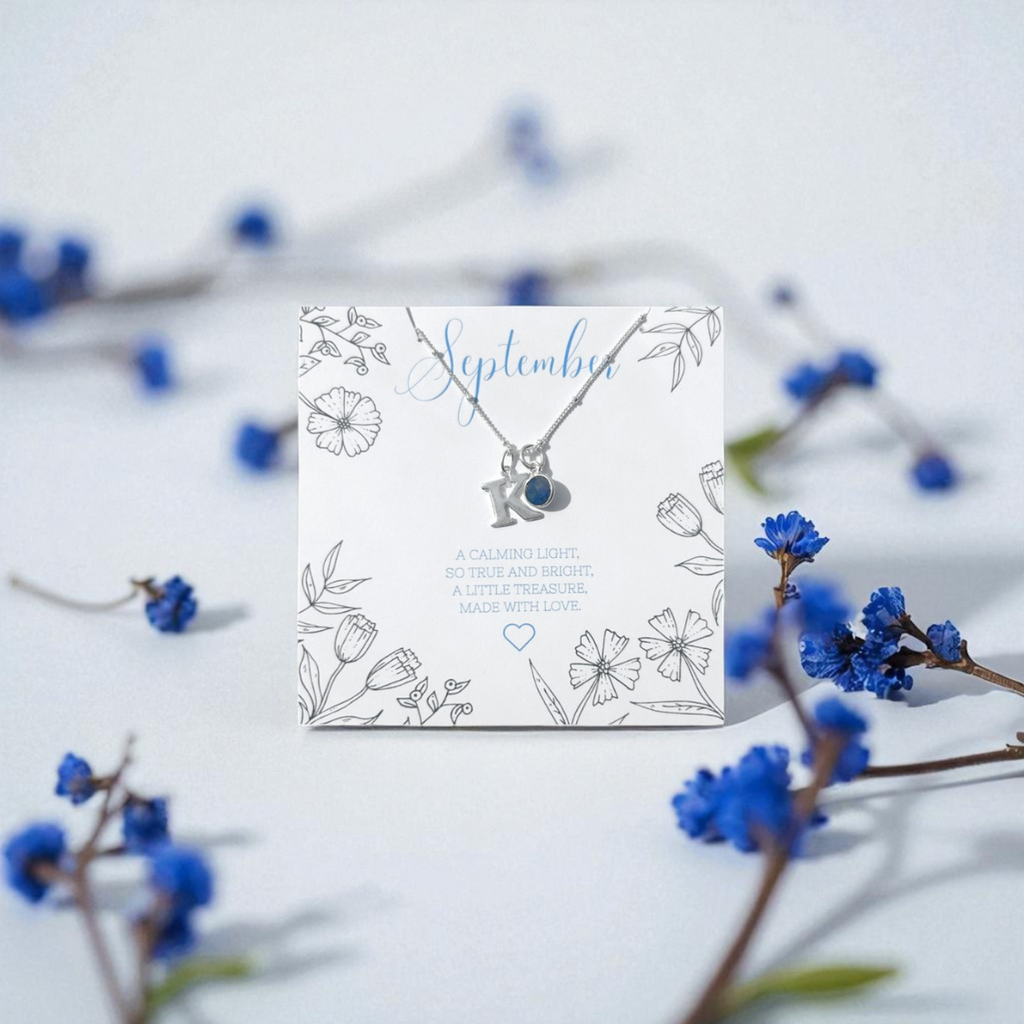 Personalised Sapphire Initial Necklace September Birthstone