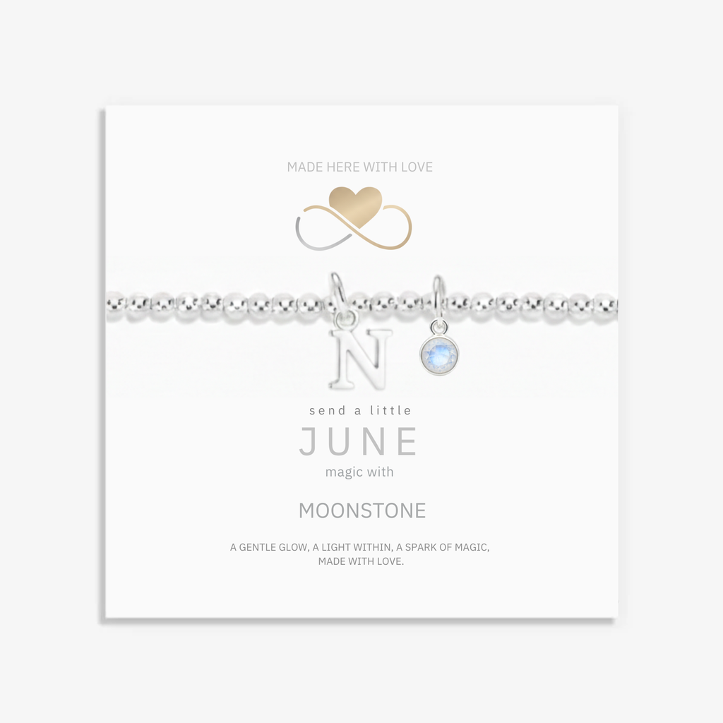 Personalised June Birthstone Initial Letter Moonstone Charm Bracelet