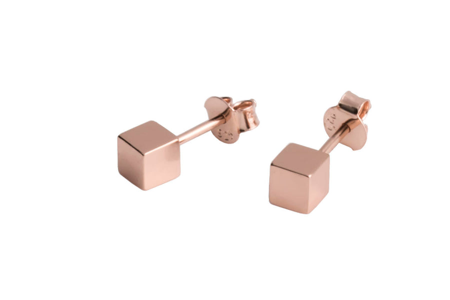 Cube Earrings – Timeless Hexahedron Design in Silver or Rose Gold by MyaMoon at www.brixbailey.com