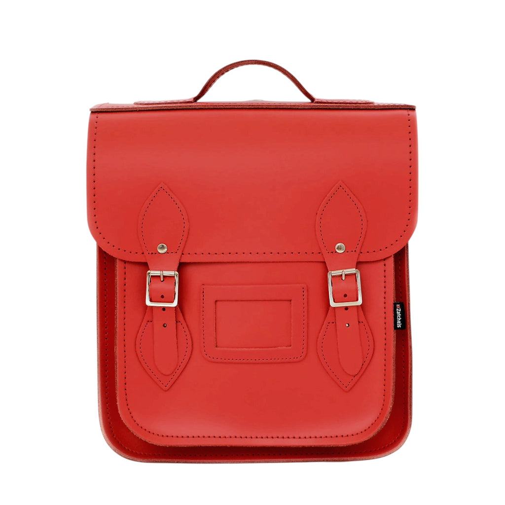 Handmade Leather City Backpack in Pillar Box Red