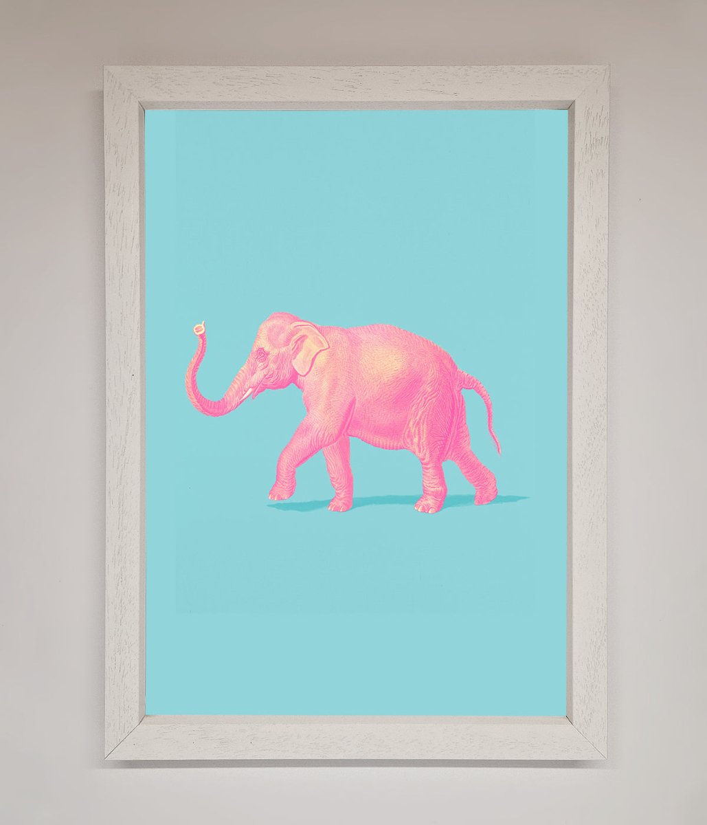 Pink Elephant On Blue Framed Print