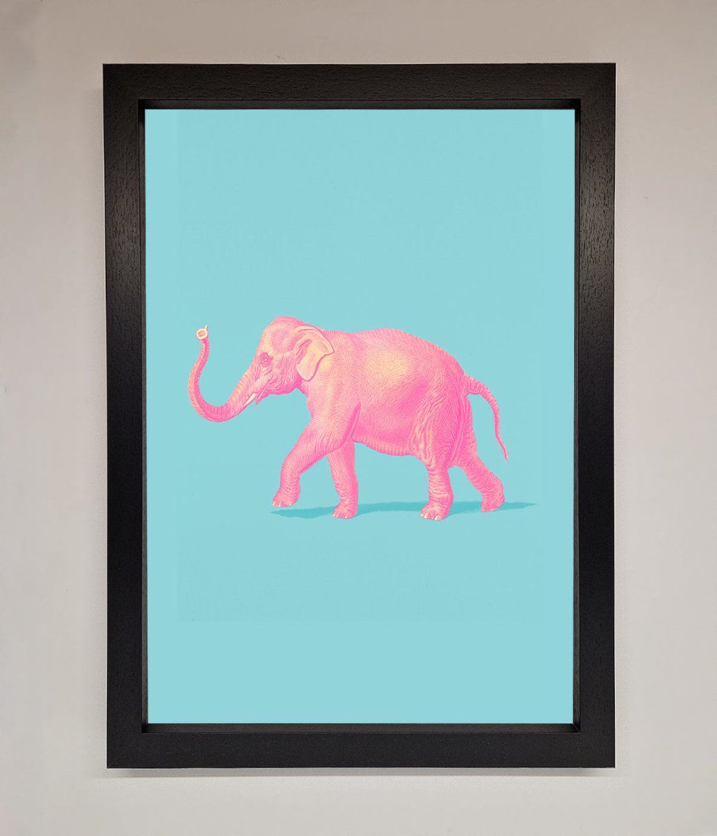Pink Elephant On Blue Framed Print
