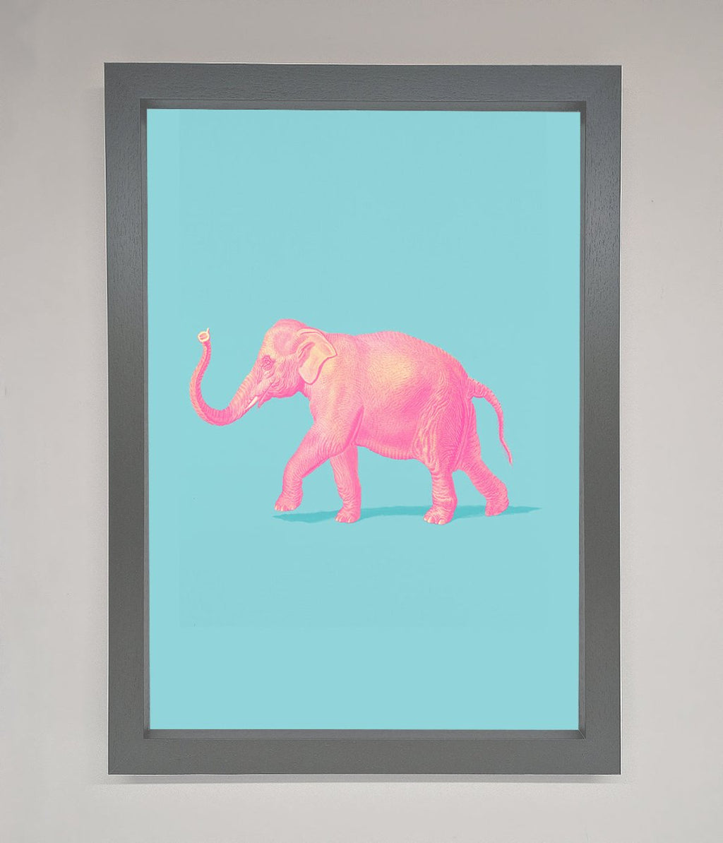 Pink Elephant On Blue Framed Print