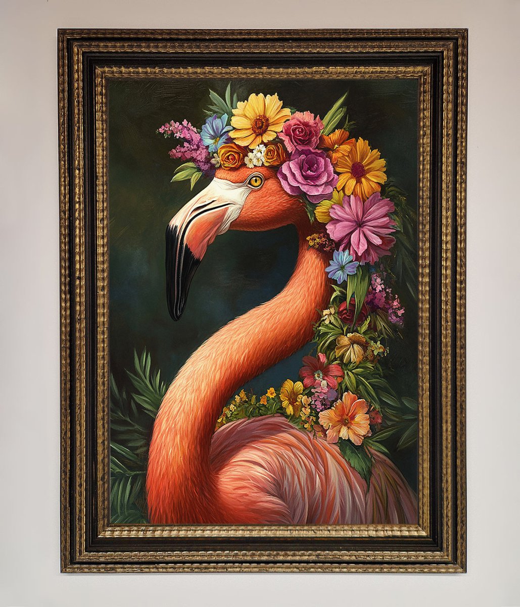 Pink Flamingo Floral Framed Poster
