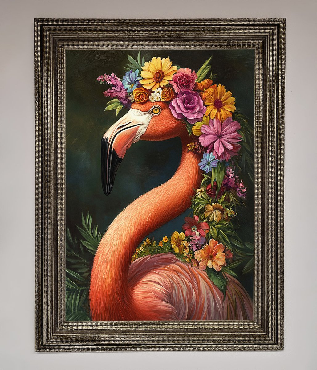 Pink Flamingo Floral Framed Poster
