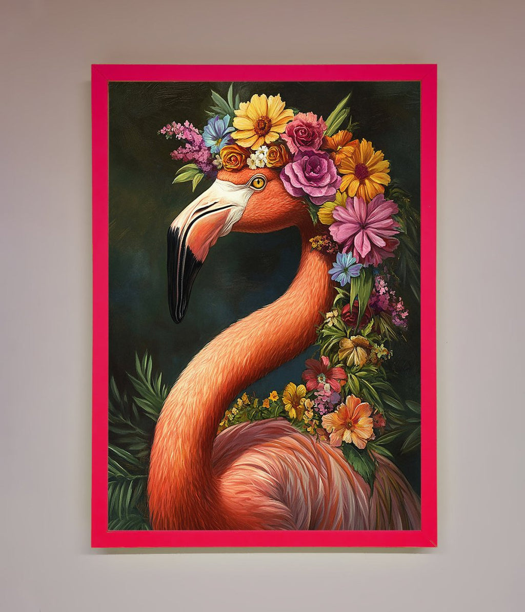 Pink Flamingo Floral Framed Poster