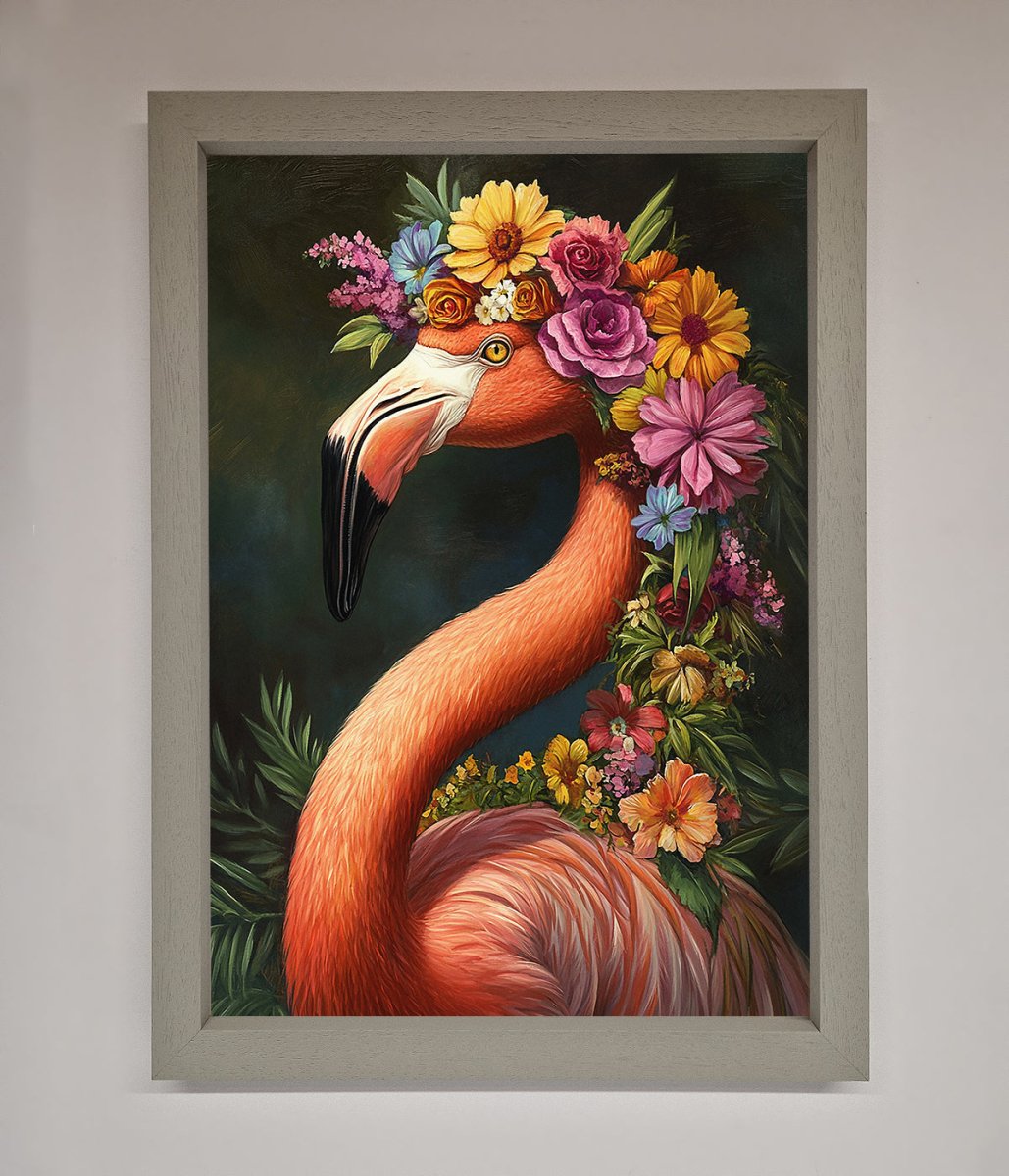 Pink Flamingo Floral Framed Poster