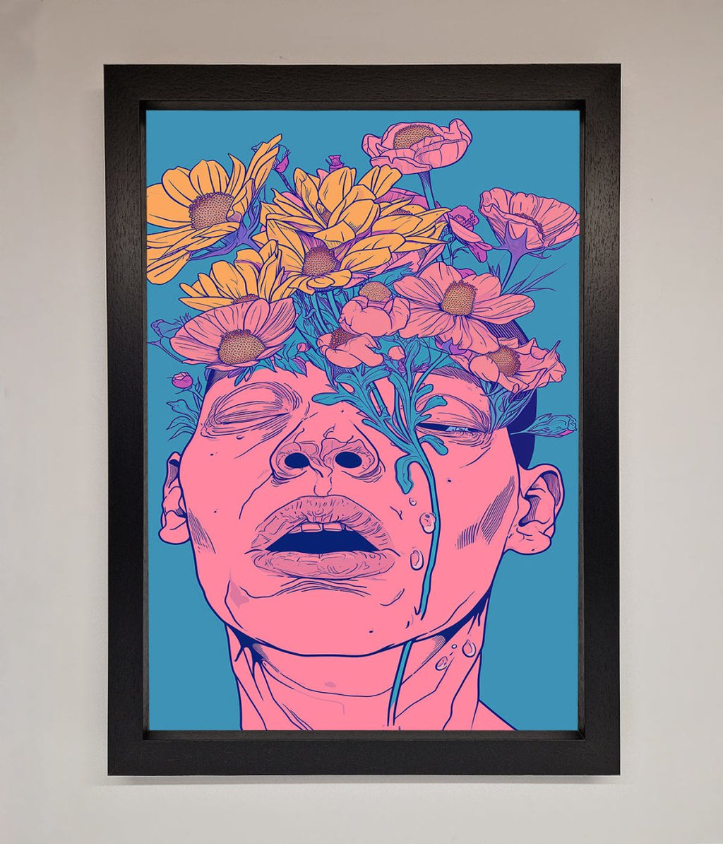 Pink Flowers On Face Framed Wall Art