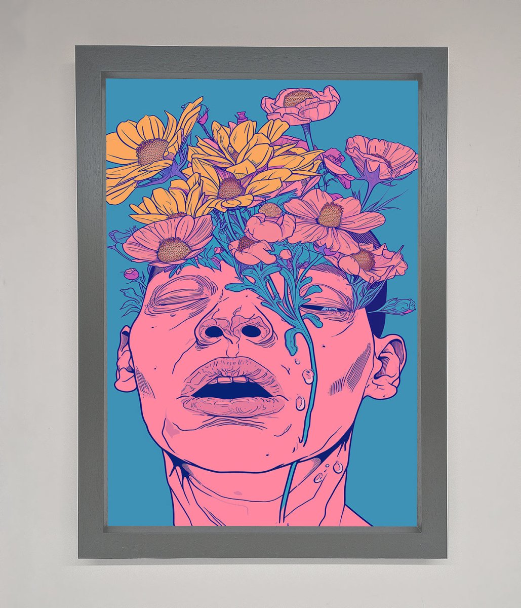 Pink Flowers On Face Framed Wall Art