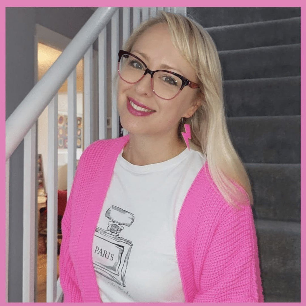 Pink neon cork lightning earrings