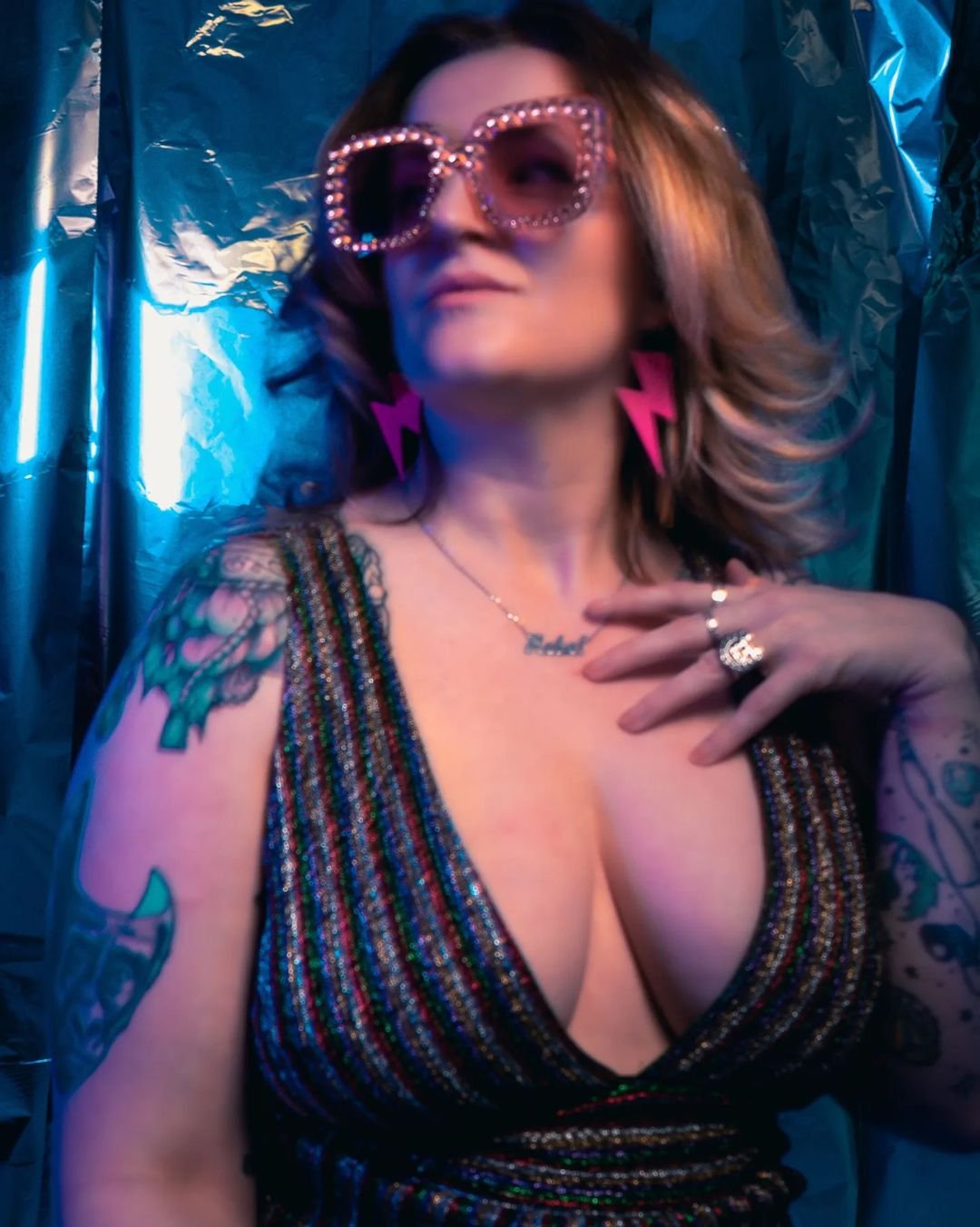 Pink neon cork lightning earrings