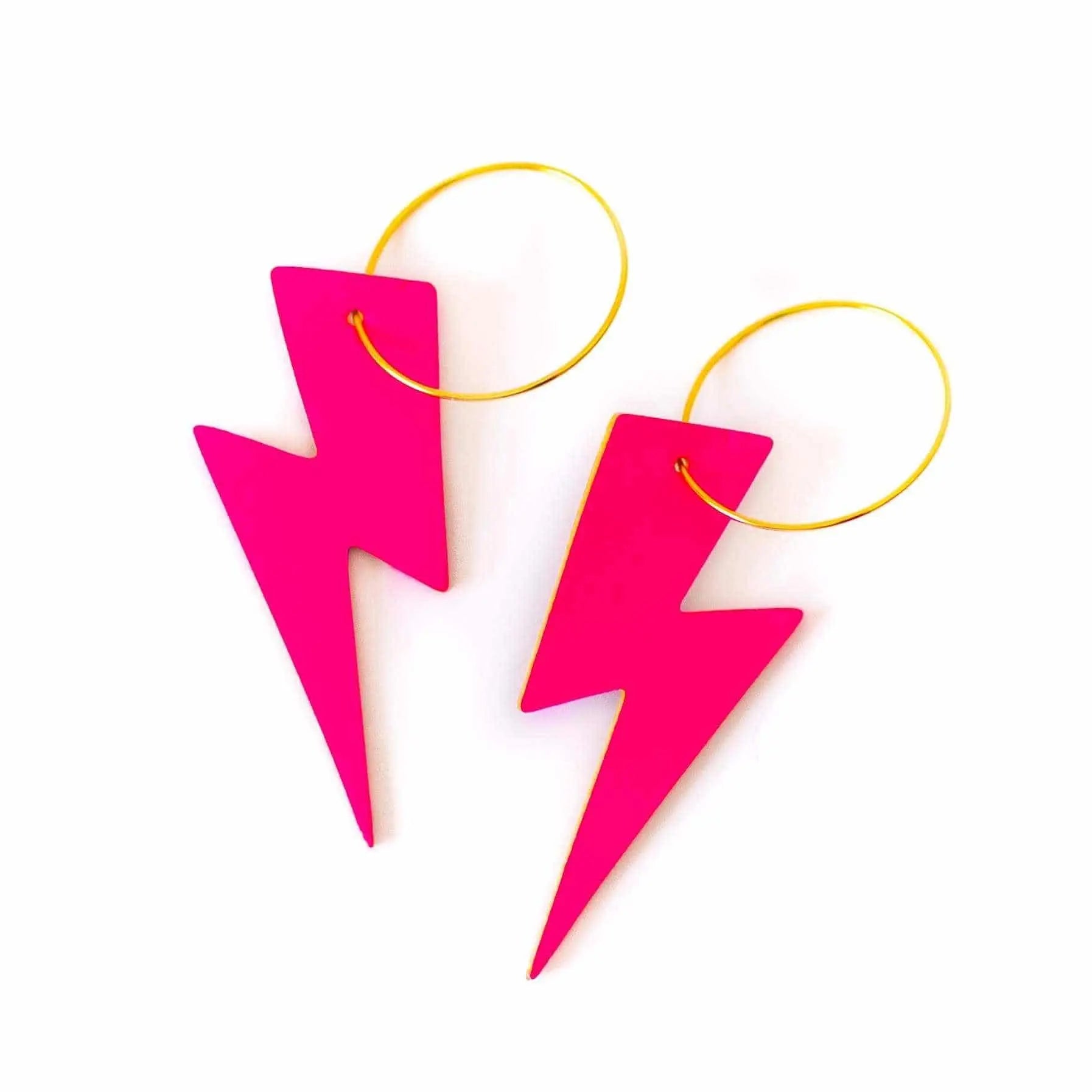 Pink neon cork lightning earrings