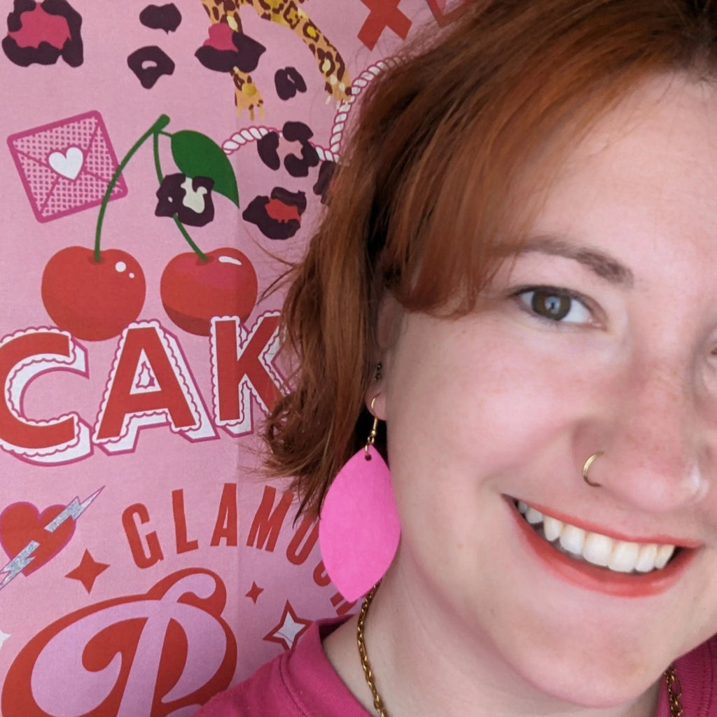 Pink plant paper leaf earrings