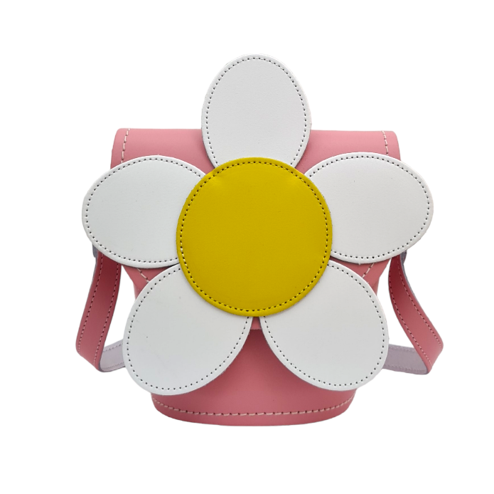 Handmade Leather Daisy Barrel Bag - Pastel Pink