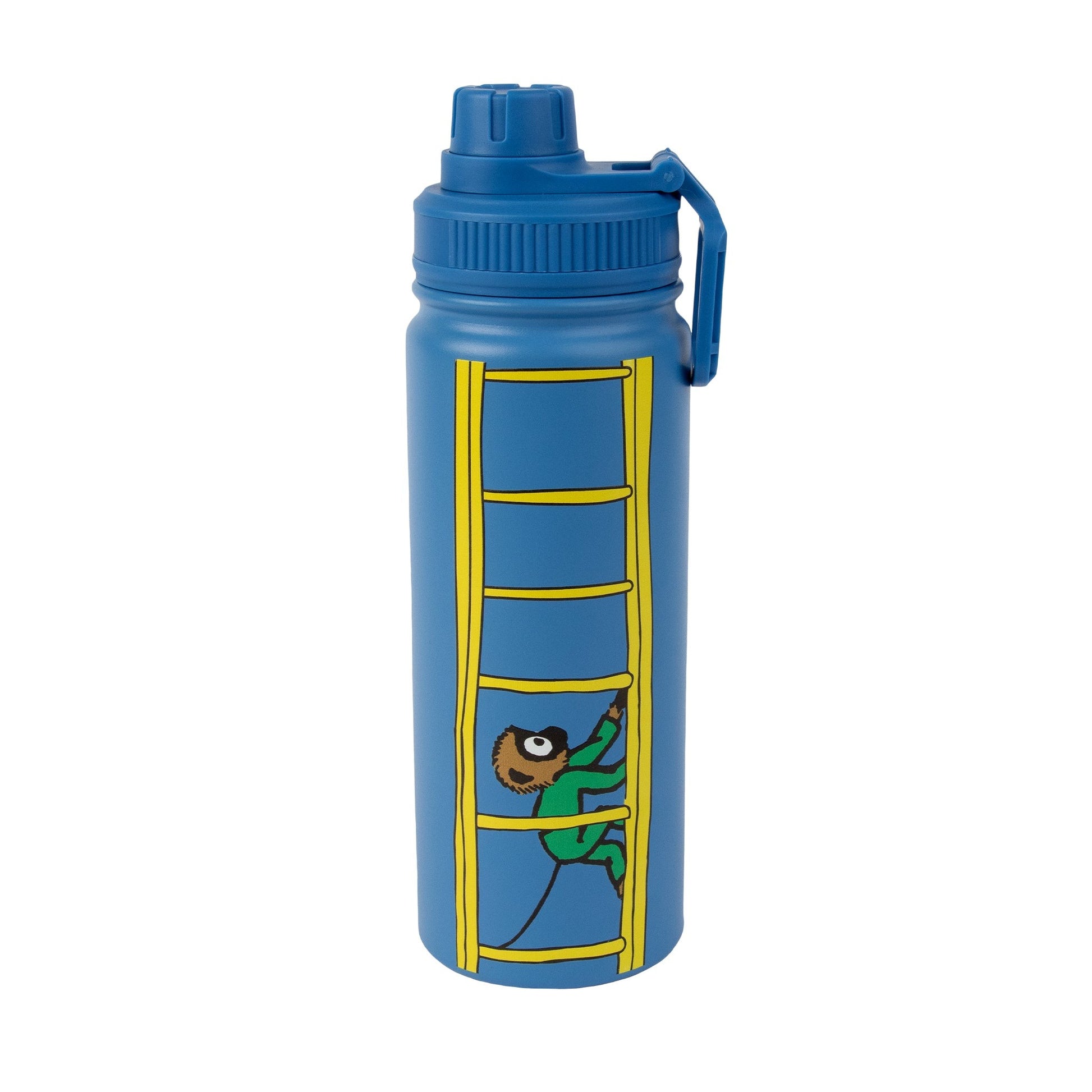a soft blue pippi thermal bottle resting on a cozy windowsill, morning light highlighting its gentle curves
