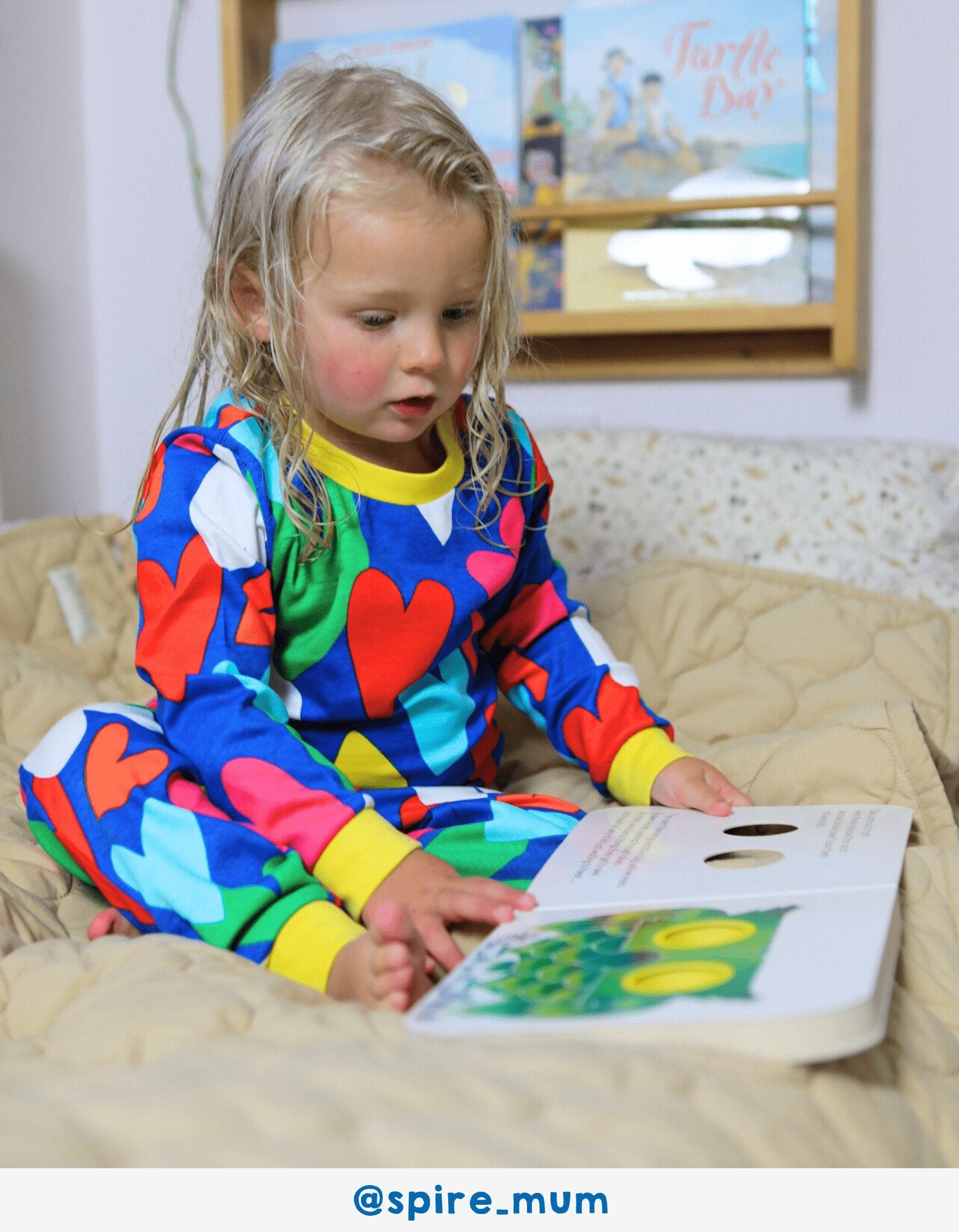 Organic Heart Print Pyjamas in Bright Blue