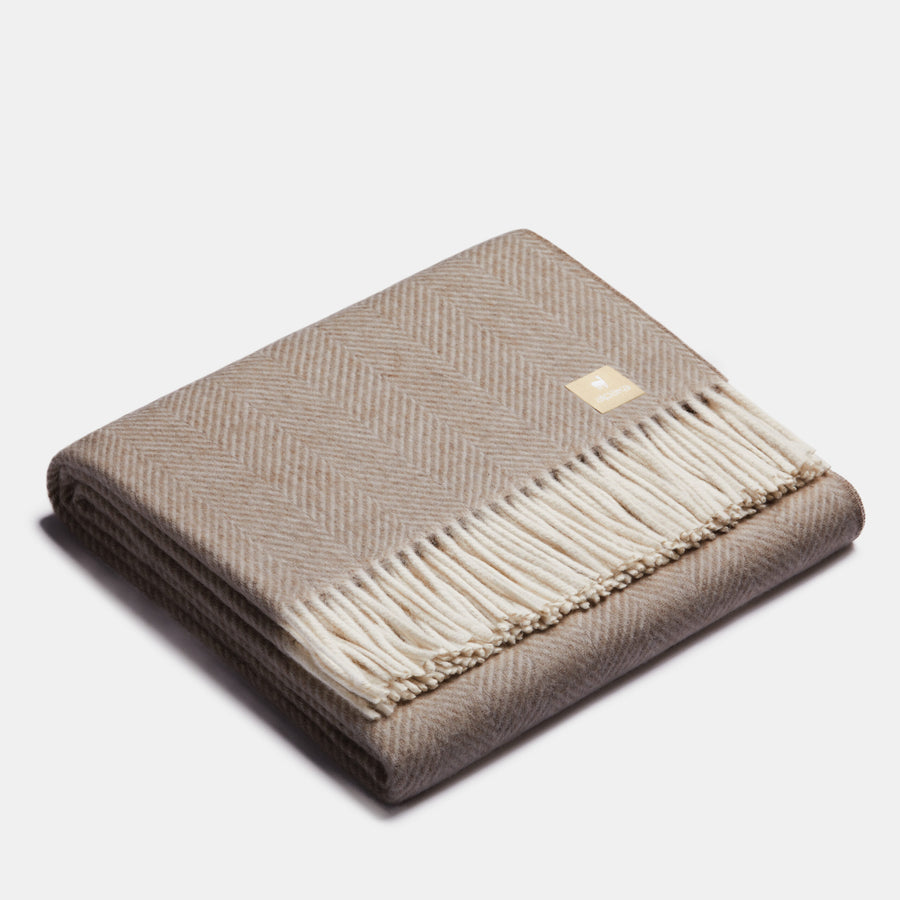 Natural Alpaca Wool Throw - Classic Fishbone