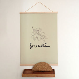 bold minimalist serenita poster 50x70 cm on a dark wall with dramatic lighting