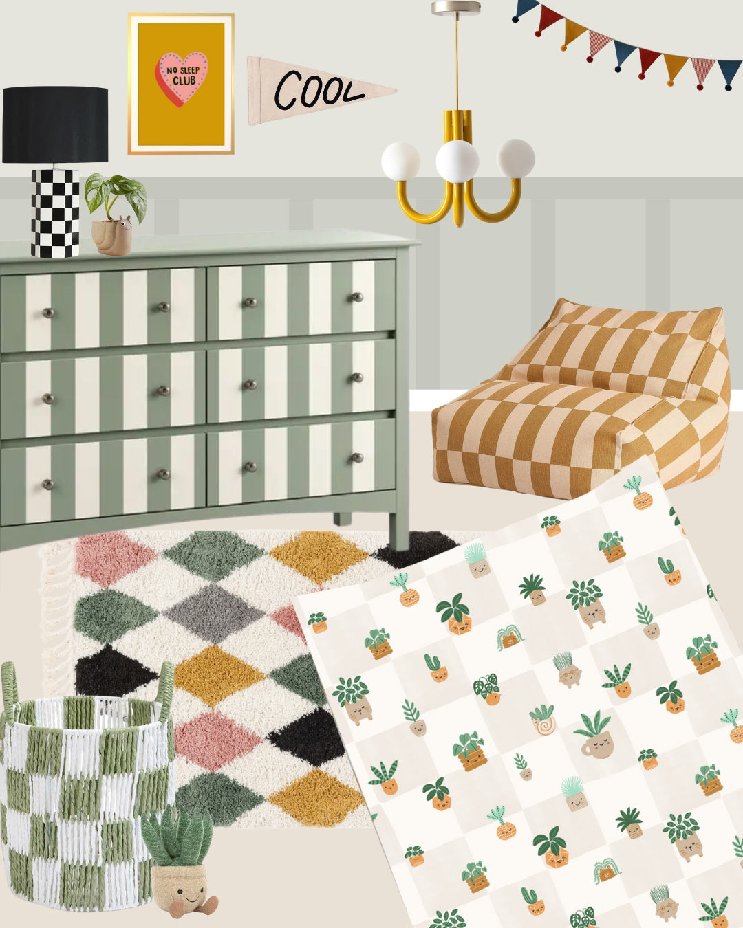 Anti-Roll Wedge Baby Changing Mat - Pot Plants