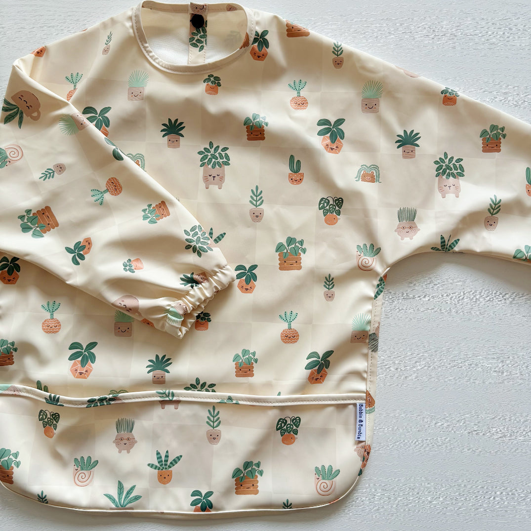 Long Sleeved Baby Bib - Pot Plants