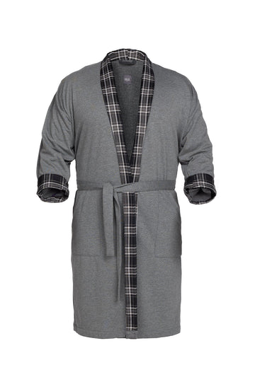 Gray Flannel-Collared Robe – Chic 3/4 Sleeve Comfort by Prii at www.brixbailey.com