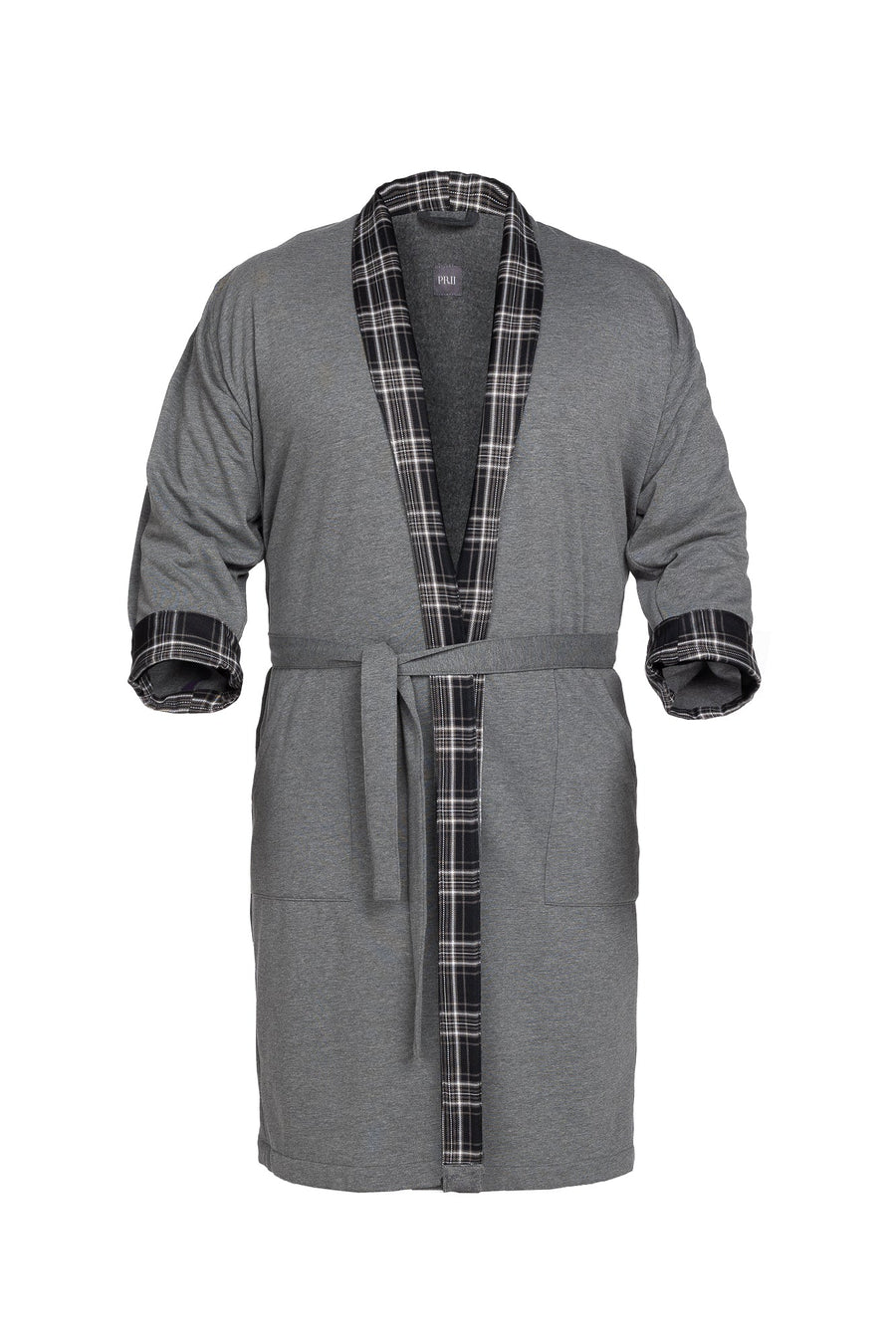 Gray 3/4 Sleeve Flannel-Collared Robe