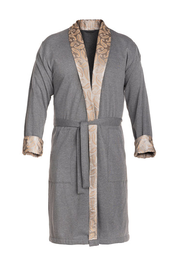 Gray Paisley Silk-Collared Robe