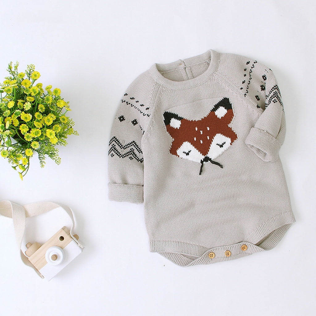 Baby Cartoon Fox Knitted Romper with Triangle Design