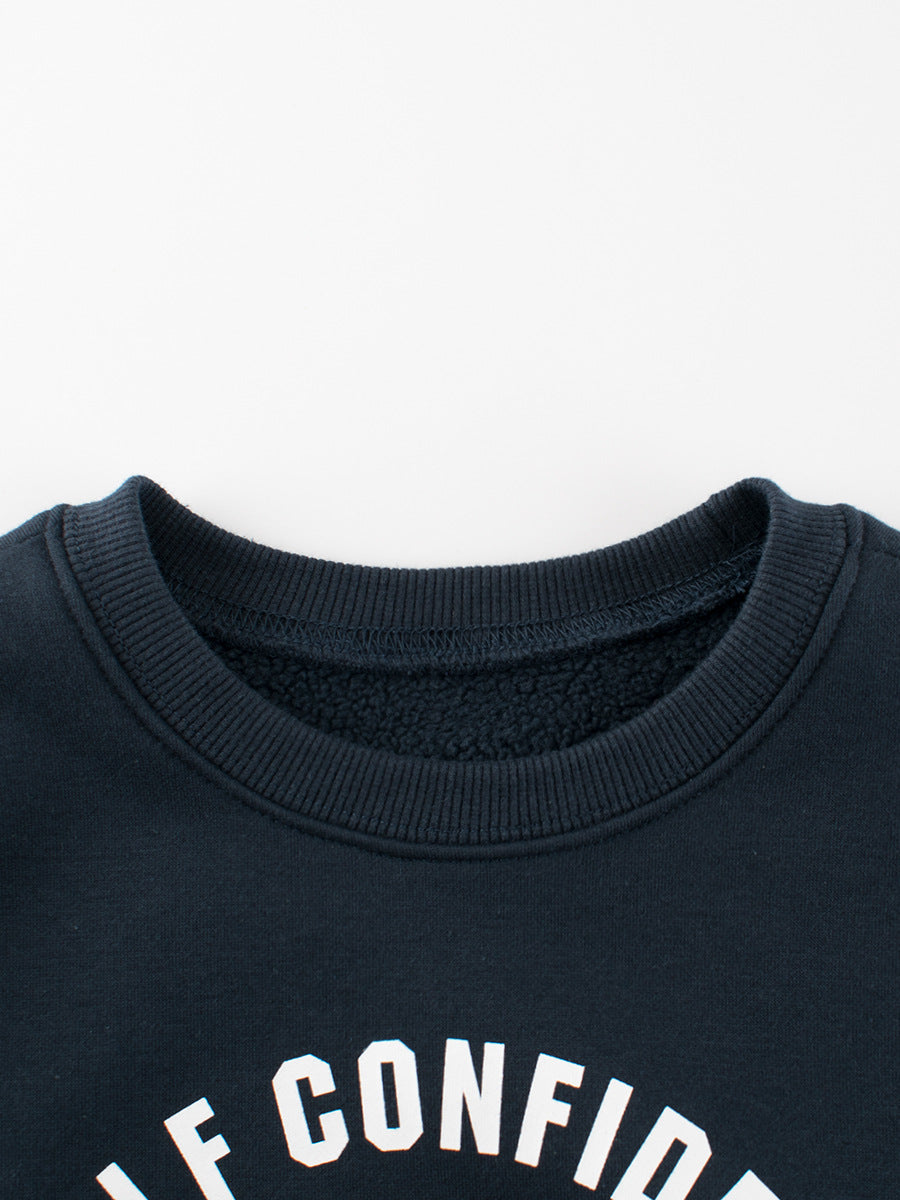 Navy Blue Letters Pattern Crew Neck Pullover for Boys