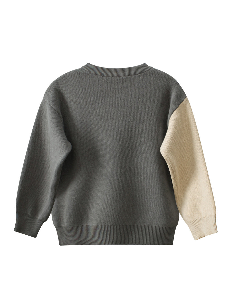 Grey Cat Pattern Knitted Sweatshirt for Baby Girls and Kids