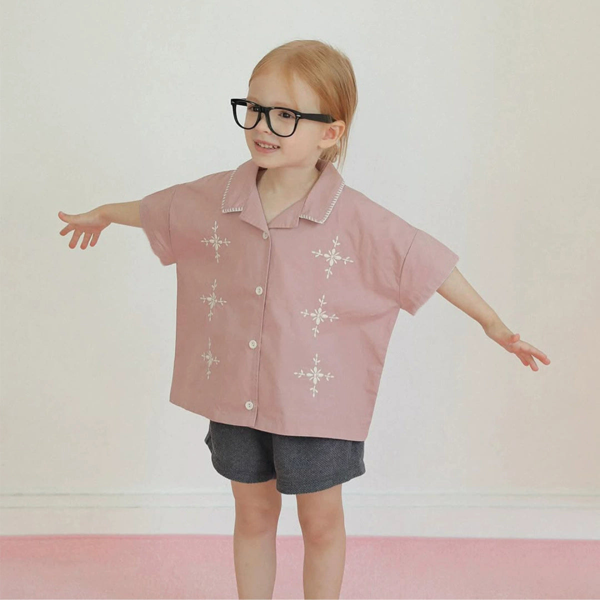 Baby Girl Floral Embroidered Short Sleeve Summer Shirt