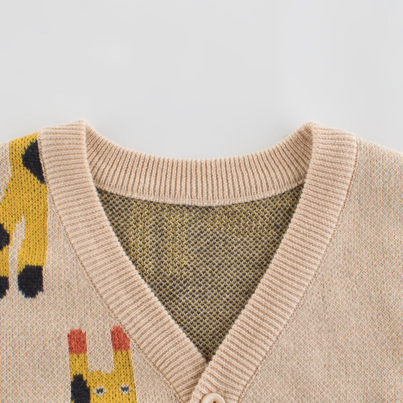Baby Deer Cardigan in Apricot with Embroidered Details