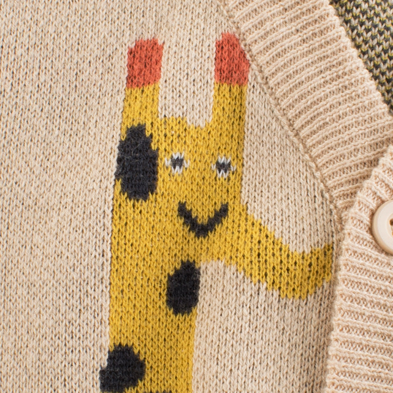 Baby Deer Cardigan in Apricot with Embroidered Details