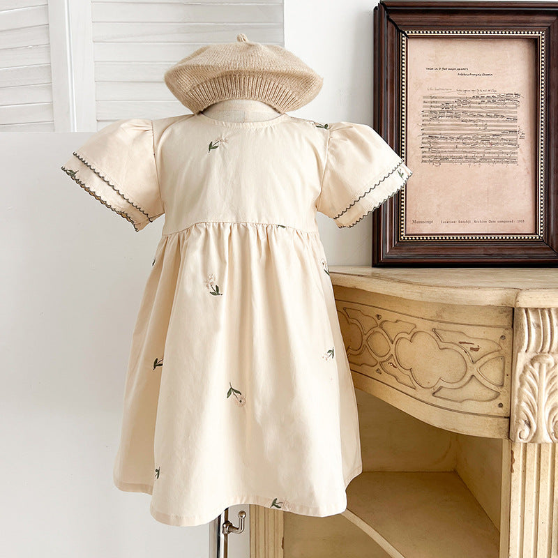 Summer Baby Girl French Floral Embroidery Onesie and Dress Sister Matching Set