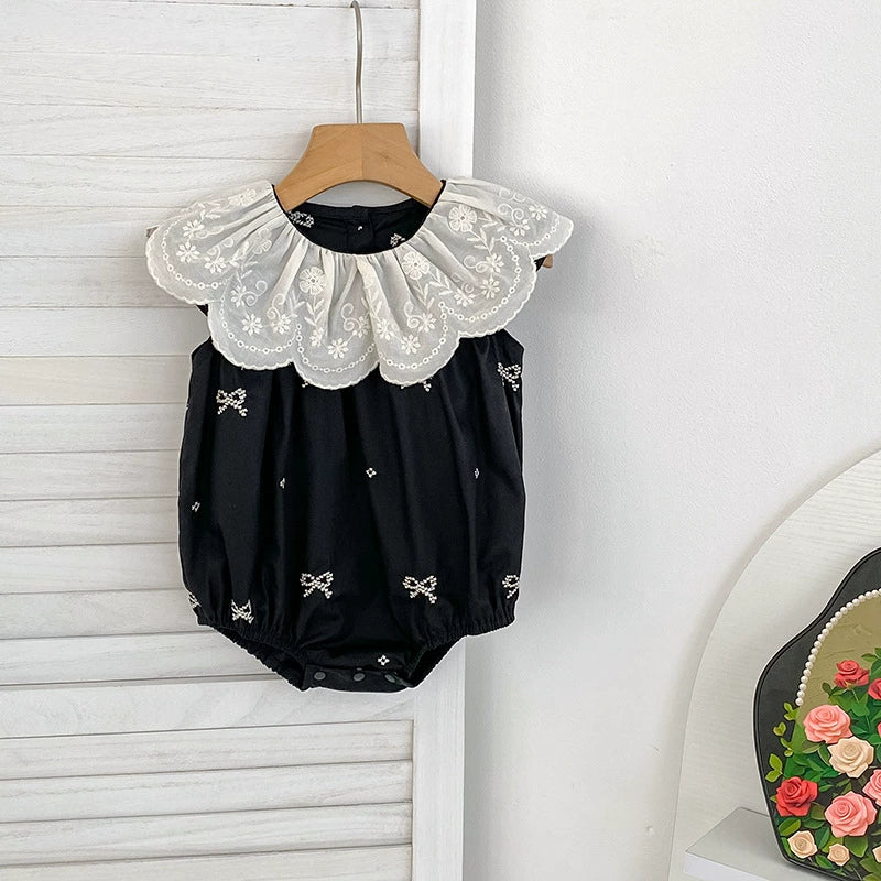 Summer Baby Girl Floral Collar Sleeveless Dress and Onesie Sister Matching Set