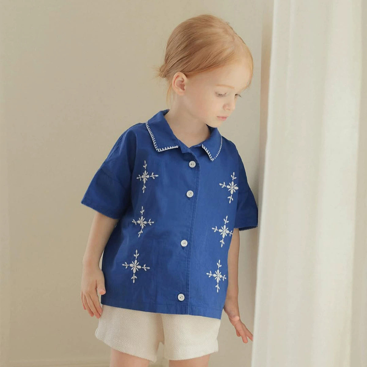 Baby Girl Floral Embroidered Short Sleeve Summer Shirt